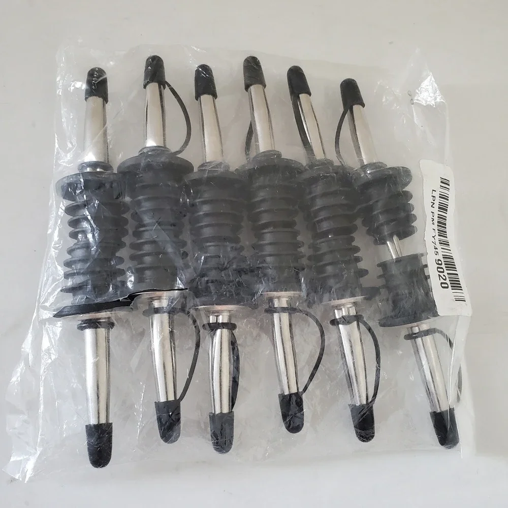 Fernilkt 12 Pack Stainless Steel Liquor Pour Spouts with Rubber Dust Caps Black